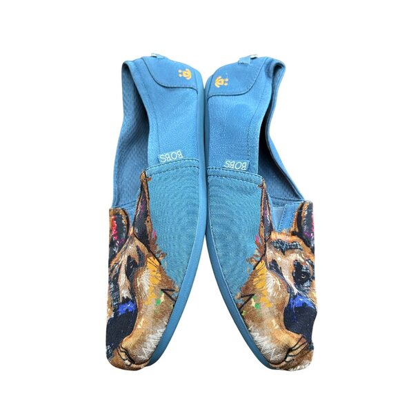 Bobs Shoes Women 9 Blue Memory Foam Slip On German Shepherd Flats Dogs - Picture 6 of 7